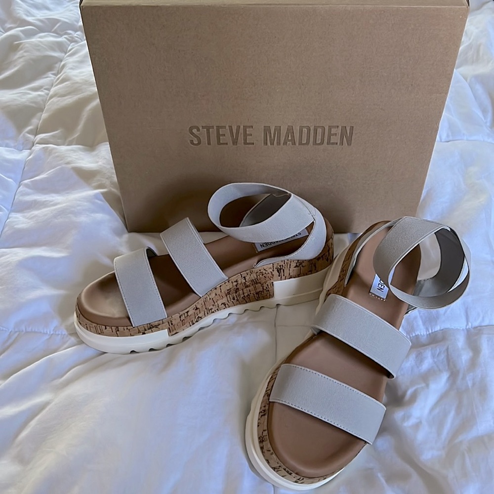 Brandi light gray sandals. Hard to find Steve Madden size 7.5. NEVER worn.